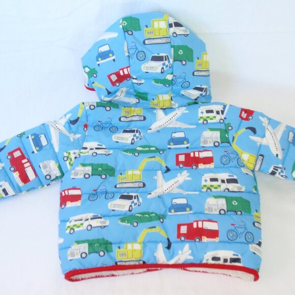 Mini Boden Blue Kids Puffer Jacket with Vehicle Print - Picture 10 of 12